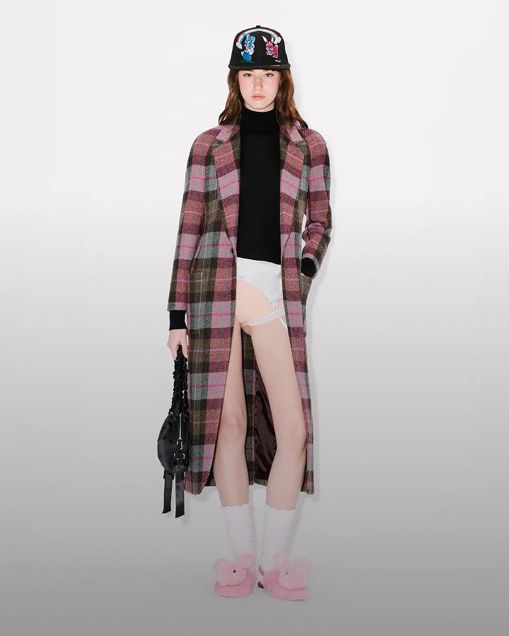 ケンゾー ロング ベルデットコート ダブル Aライン グレンチェック M グレー お値下げしました！【美品】KENZOウールロングコート KENZO